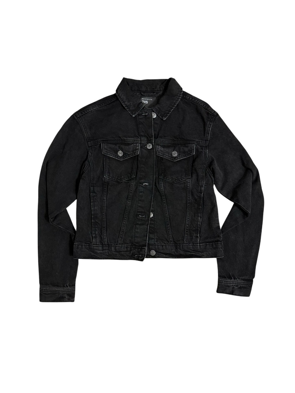 Primark Black Distressed Denim Jean Jacket Women’s Size 2XS Cropped Edgy Grunge